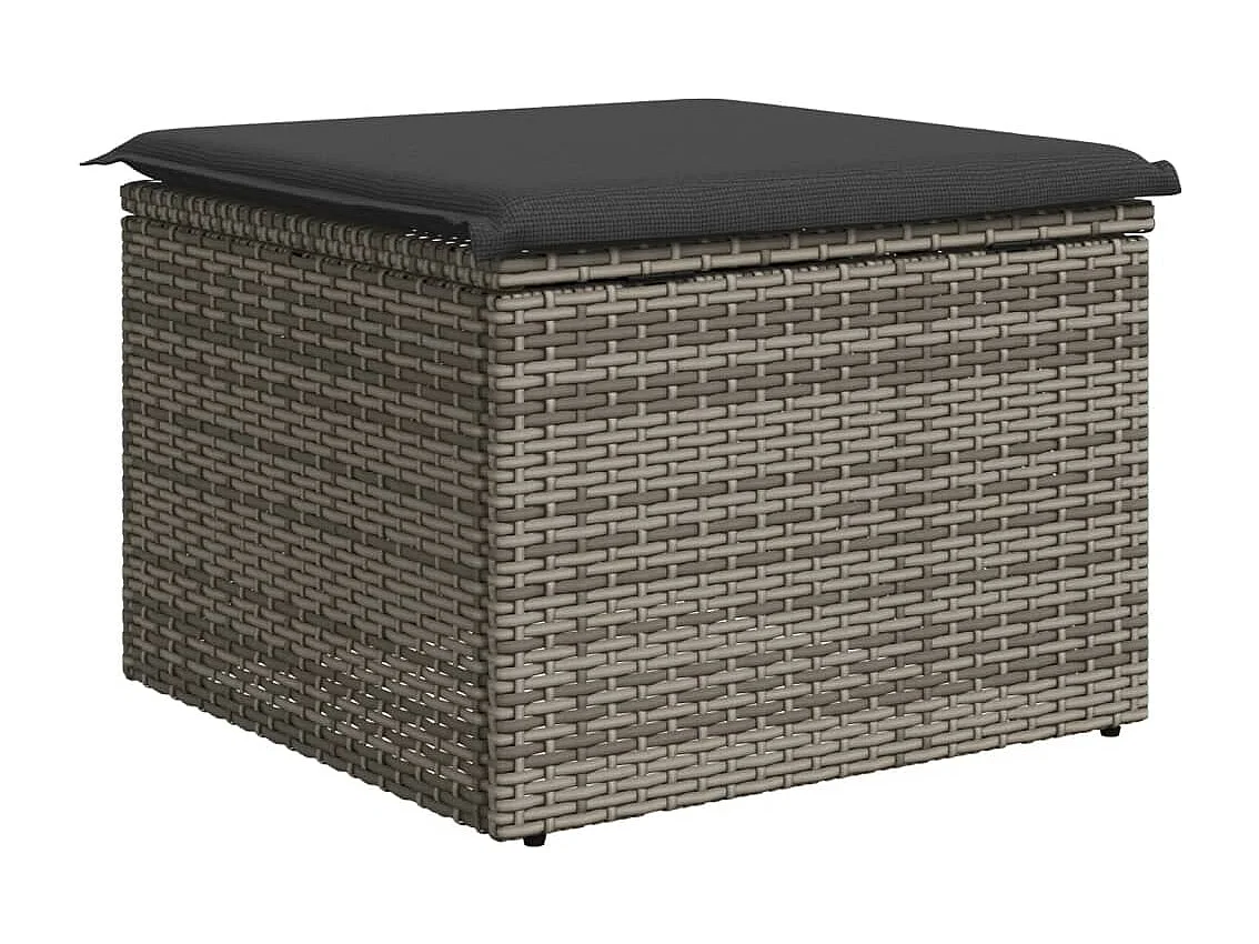 Tabouret de jardin avec coussin gris 55x55x37 cm résine tressée