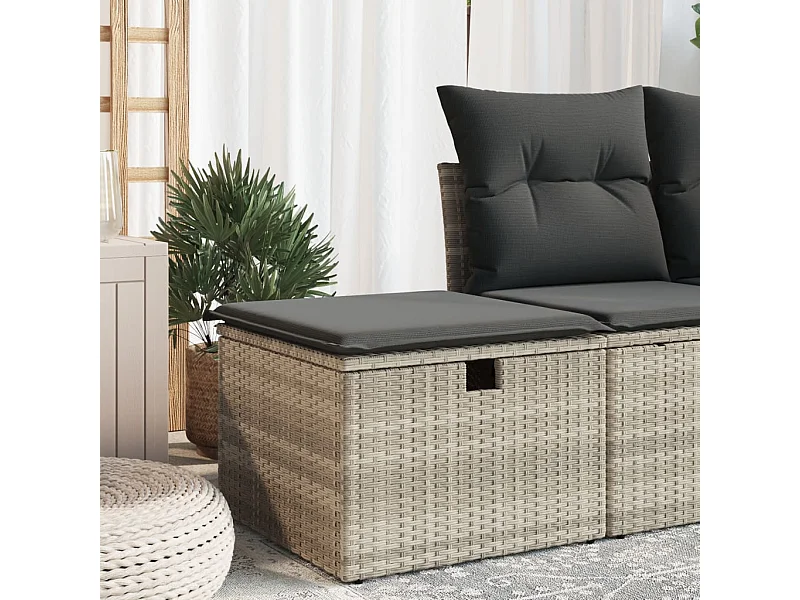 Tabouret de jardin coussin gris clair 55x55x37cm résine tressée