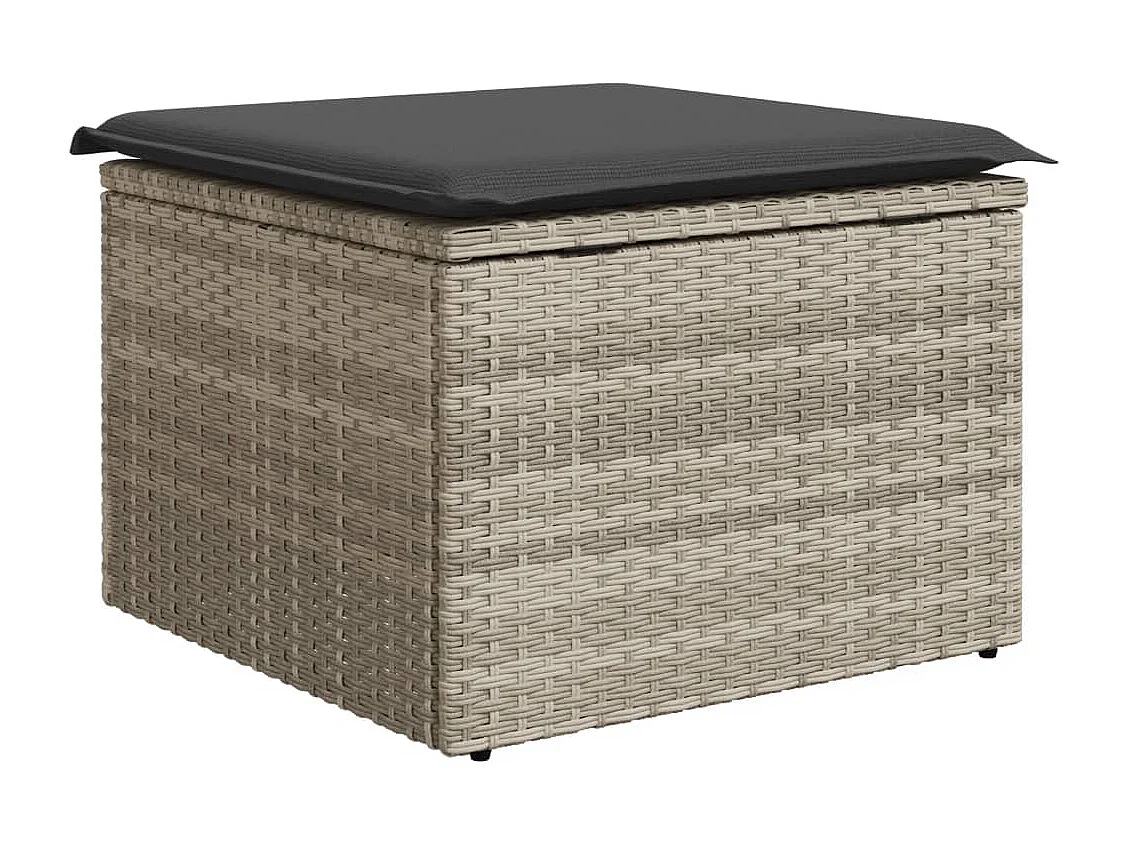 Banqueta de jardim almofada cinza claro 55x55x37cm resina tecida