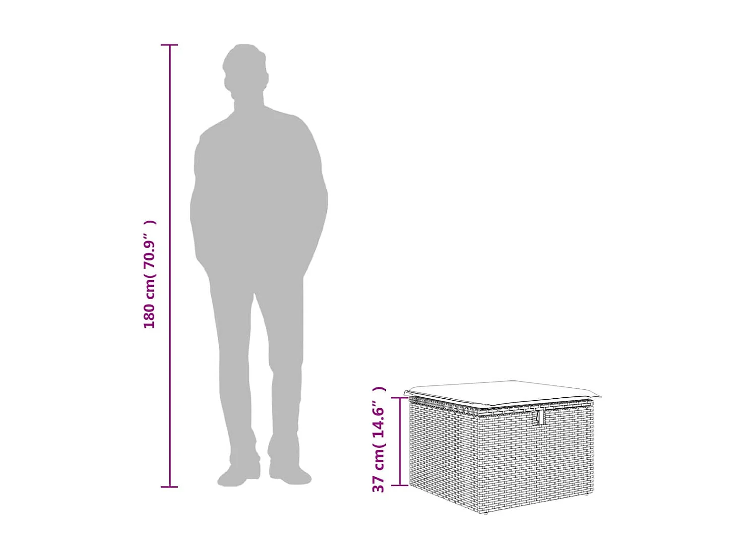 Banqueta de jardim almofada cinza claro 55x55x37cm resina tecida