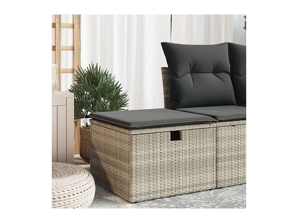 Tabouret de jardin coussin gris clair 55x55x37cm résine tressée