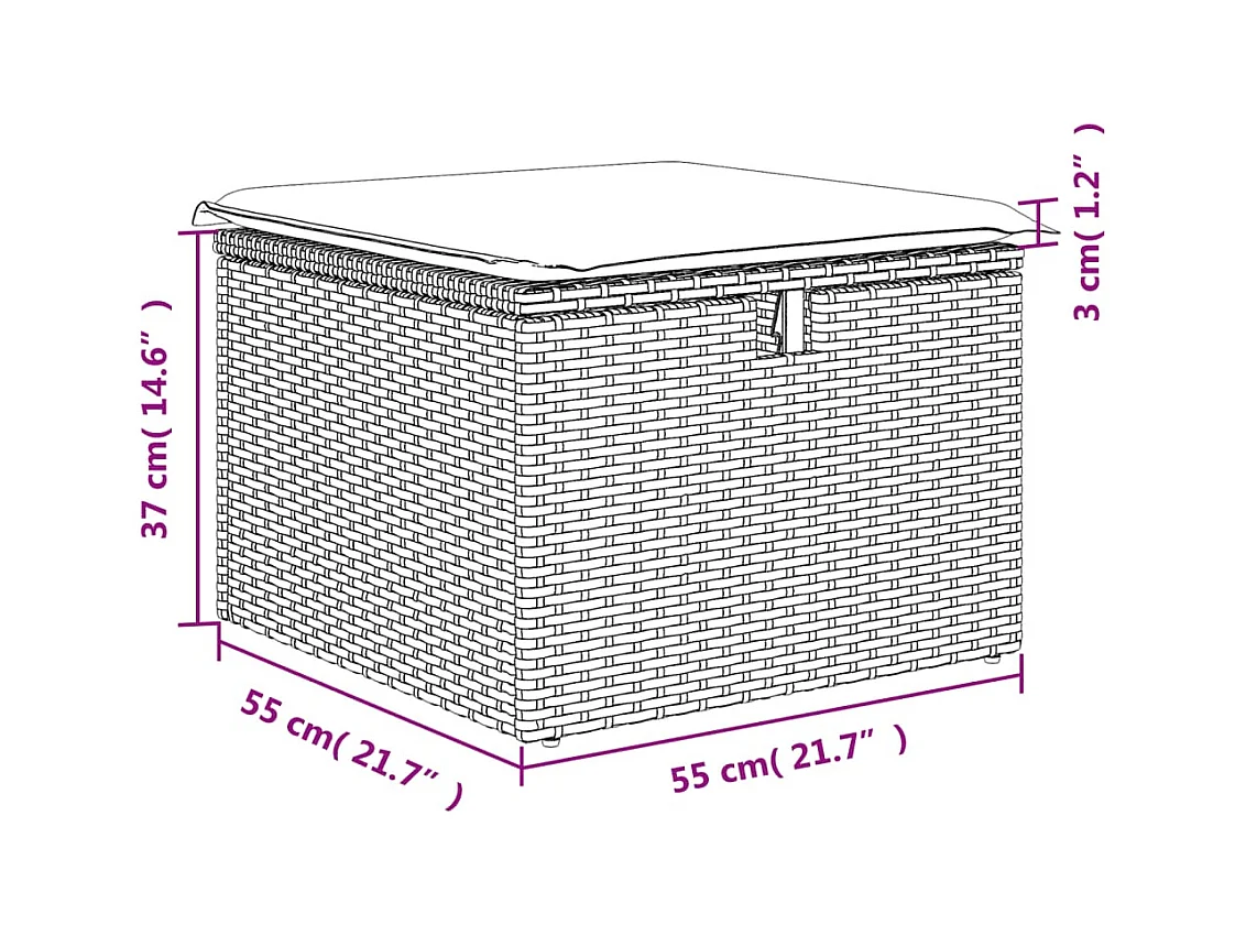 Tabouret de jardin coussin gris clair 55x55x37cm résine tressée