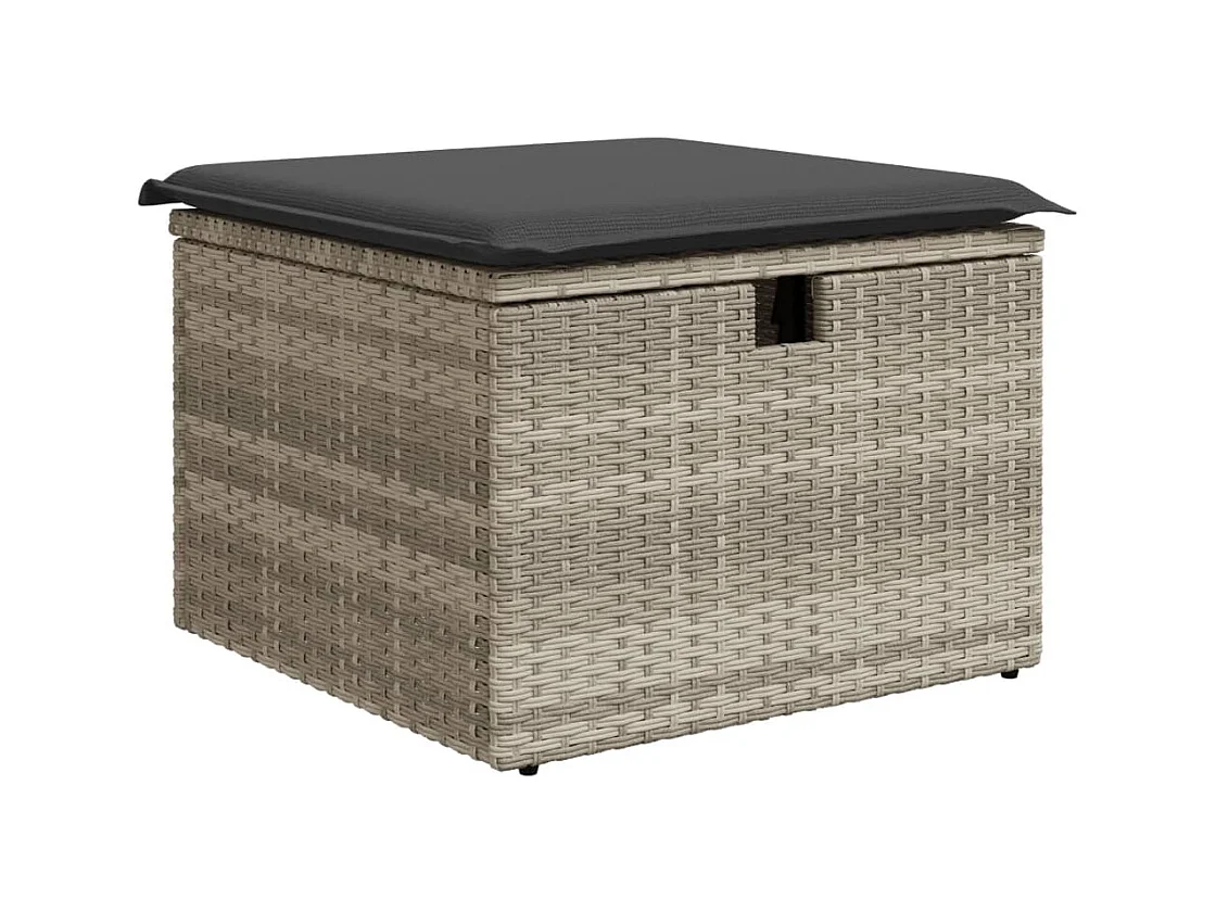 Tabouret de jardin coussin gris clair 55x55x37cm résine tressée