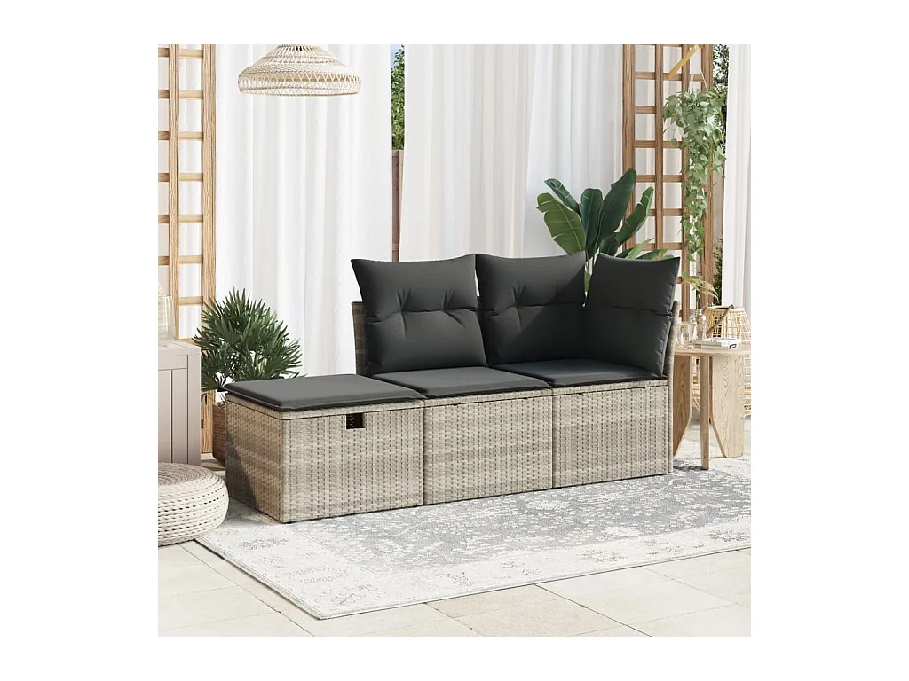 Tabouret de jardin coussin gris clair 55x55x37cm résine tressée