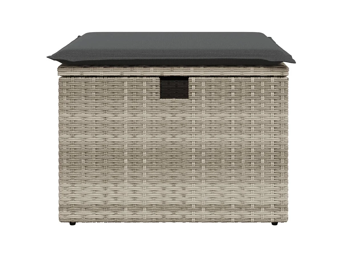 Tabouret de jardin coussin gris clair 55x55x37cm résine tressée