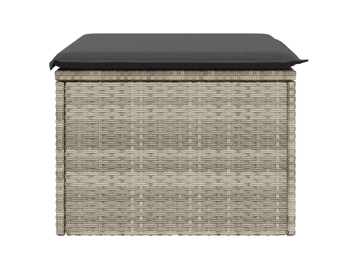 Tabouret de jardin coussin gris clair 55x55x37cm résine tressée