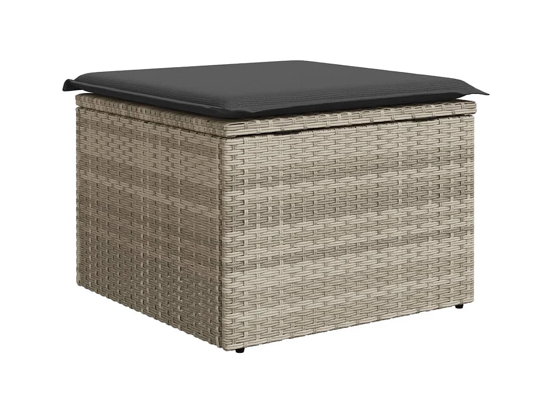 Tabouret de jardin coussin gris clair 55x55x37cm résine tressée