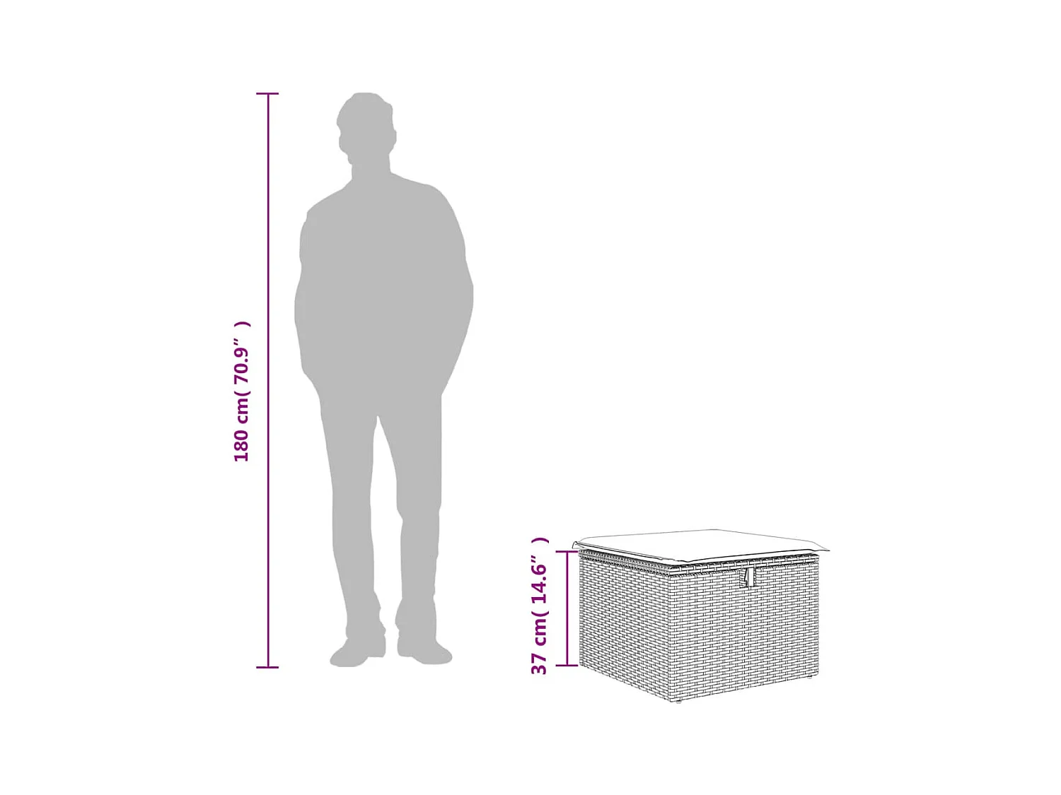 Tabouret de jardin coussin gris clair 55x55x37cm résine tressée