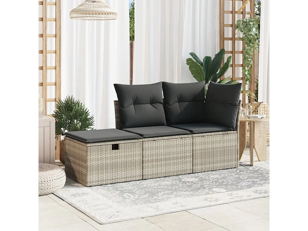 Tabouret de jardin coussin gris clair 55x55x37cm résine tressée