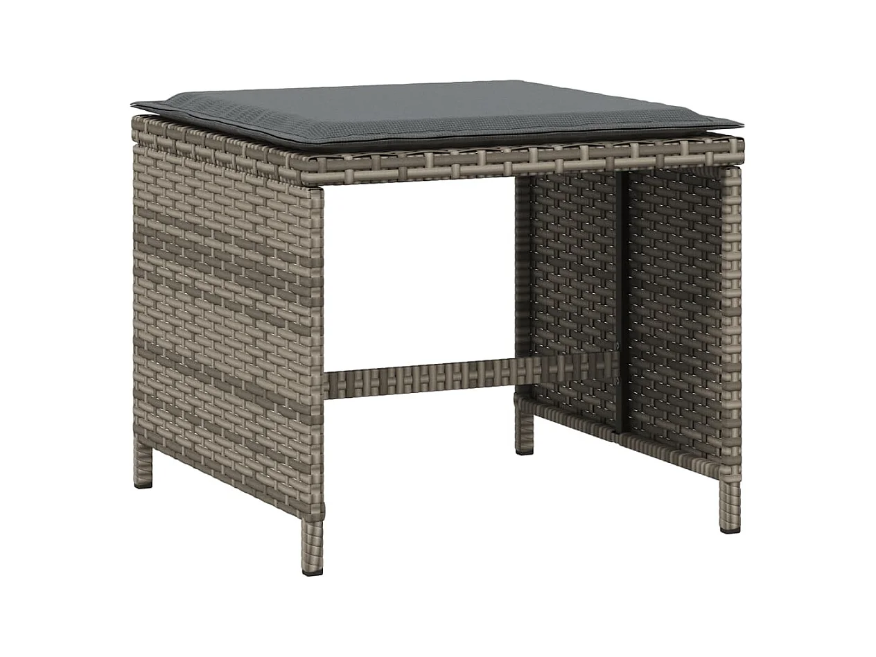 Tabourets de jardin et coussins lot de 4 gris 41x41x36 cm rotin