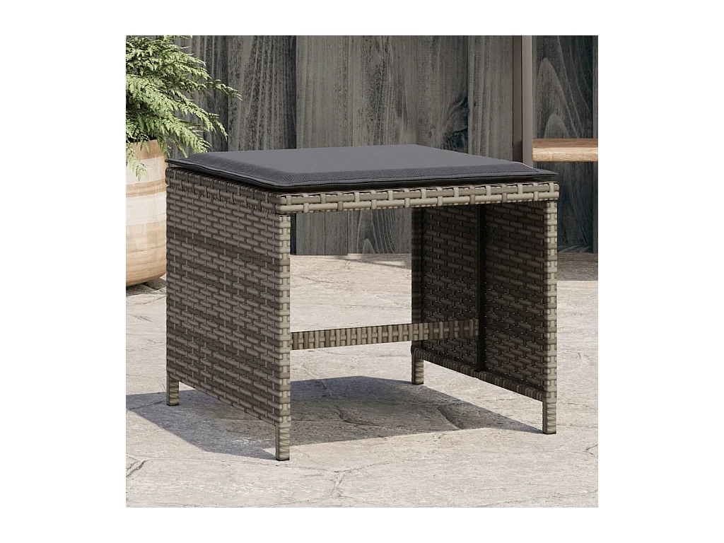 Tabourets de jardin et coussins lot de 4 gris 41x41x36 cm rotin