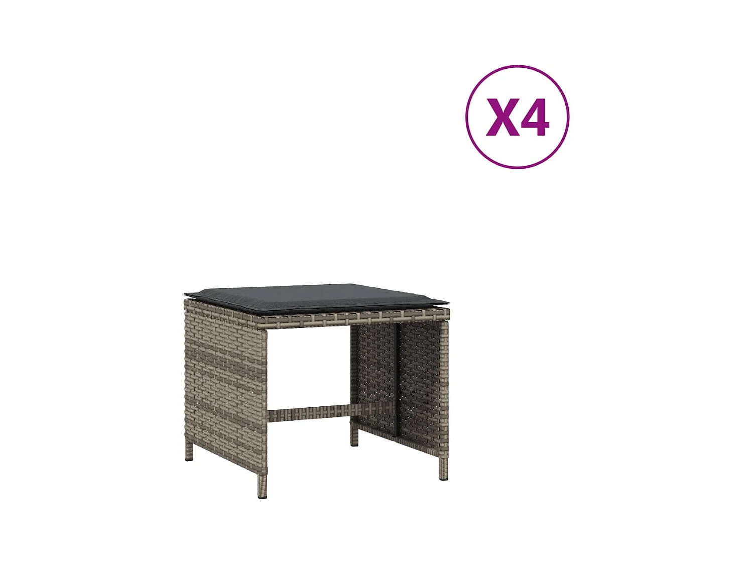 Tuinkrukjes en kussens set van 4 grijs 41x41x36 cm rotan