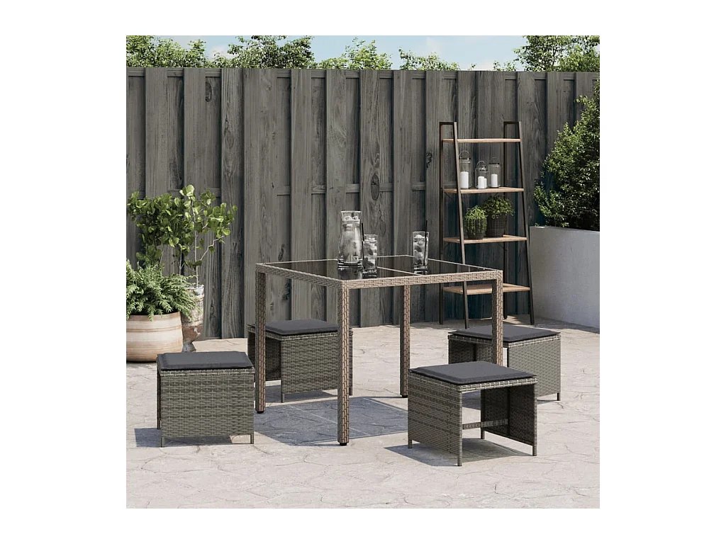 Tuinkrukjes en kussens set van 4 grijs 41x41x36 cm rotan