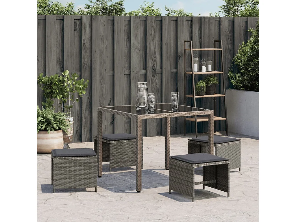 Tabourets de jardin et coussins lot de 4 gris 41x41x36 cm rotin
