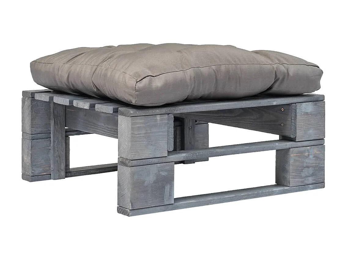 Repose-pied palette de jardin avec coussin en gris gris bois