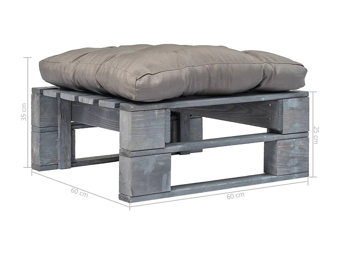 Repose-pied palette de jardin avec coussin en gris gris bois