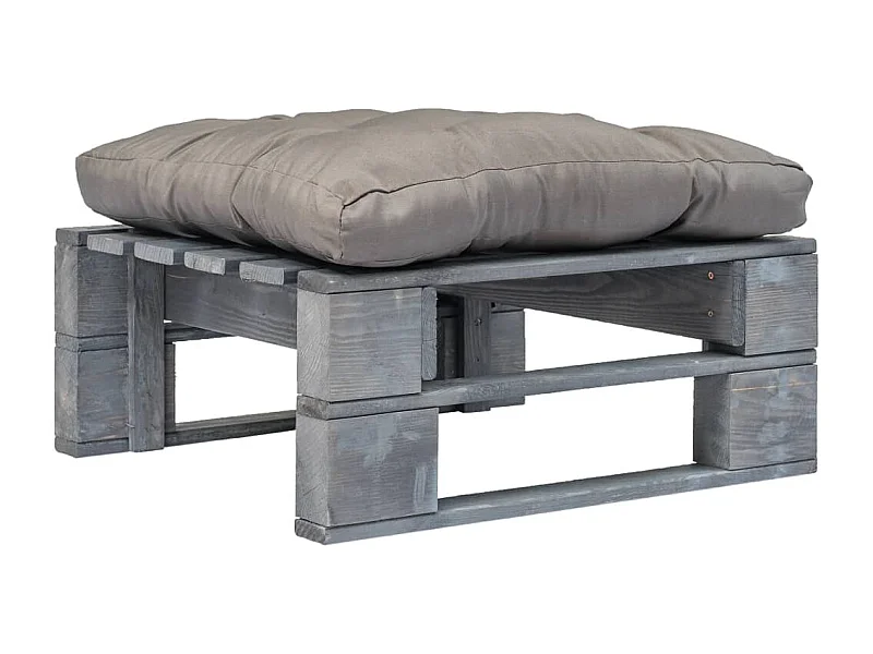 Repose-pied palette de jardin avec coussin en gris gris bois