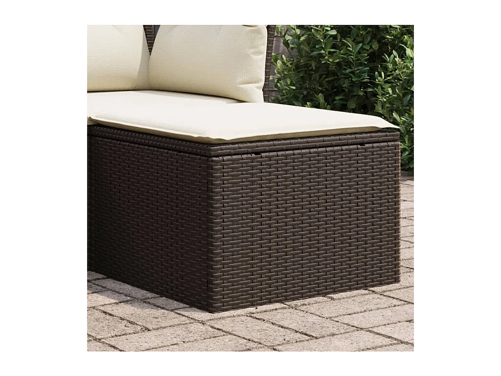 Tabouret de jardin avec coussin brun 55x55x37 cm résine tressée