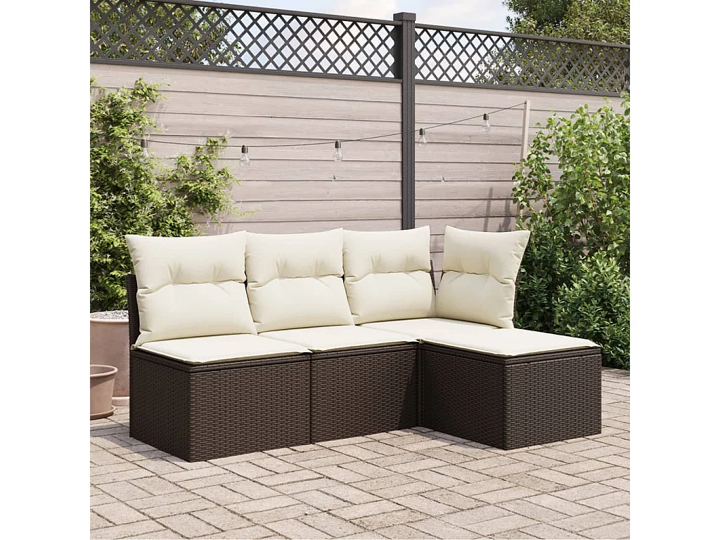 Tabouret de jardin avec coussin brun 55x55x37 cm résine tressée