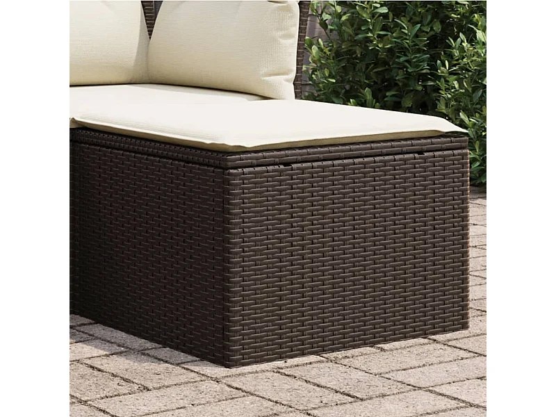 Tabouret de jardin avec coussin brun 55x55x37 cm résine tressée