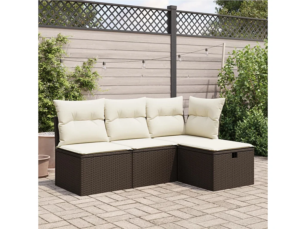 Tabouret de jardin avec coussin brun 55x55x37 cm résine tressée