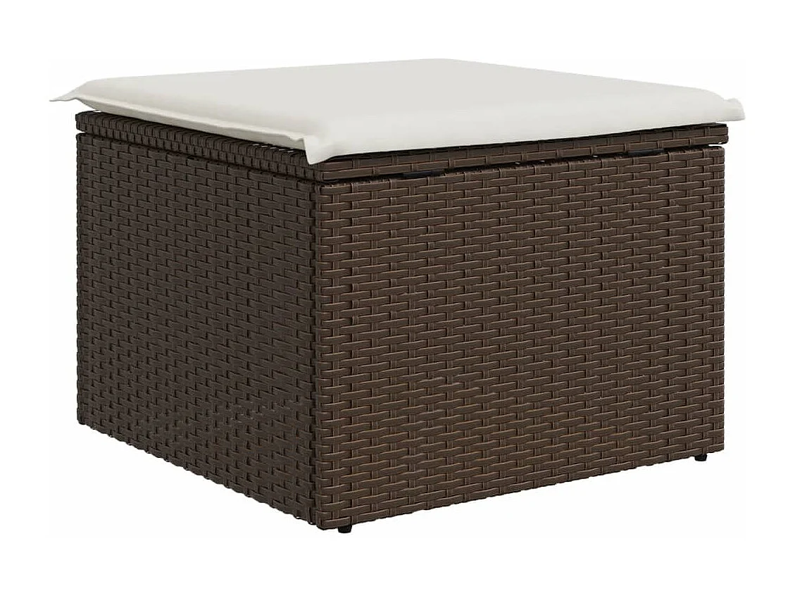 Tabouret de jardin avec coussin brun 55x55x37 cm résine tressée