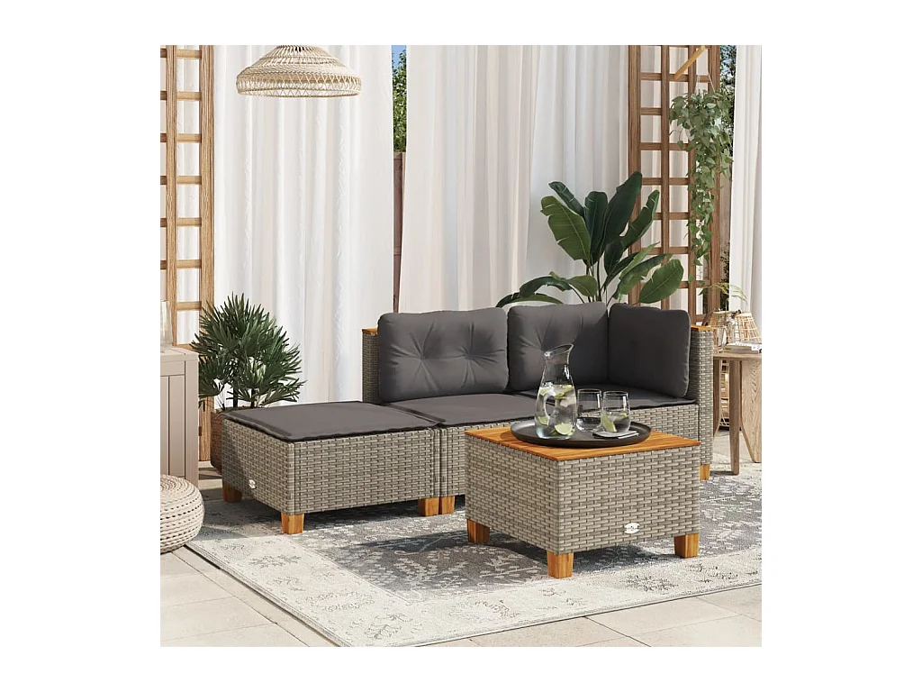 Sgabello da giardino e cuscino grigio 63,5x56x32 cm resina intrecciata