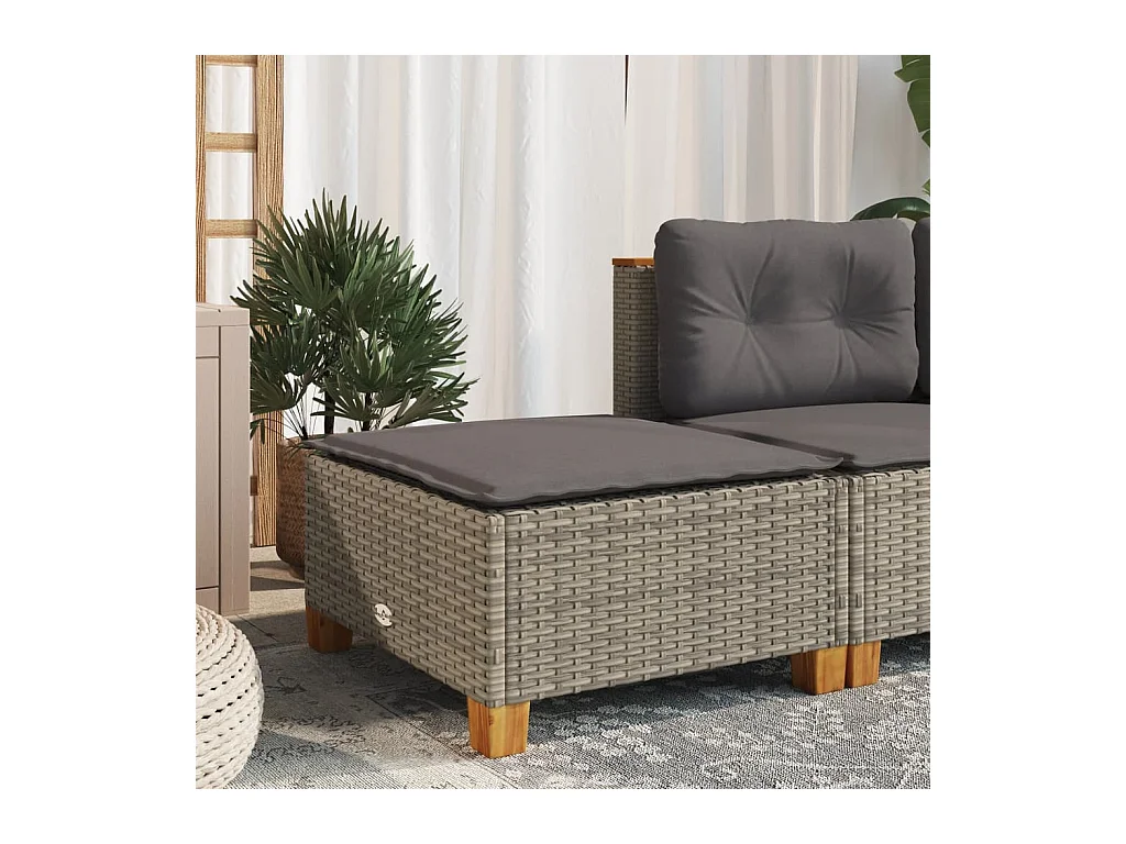 Tabouret de jardin et coussin gris 63,5x56x32 cm résine tressée