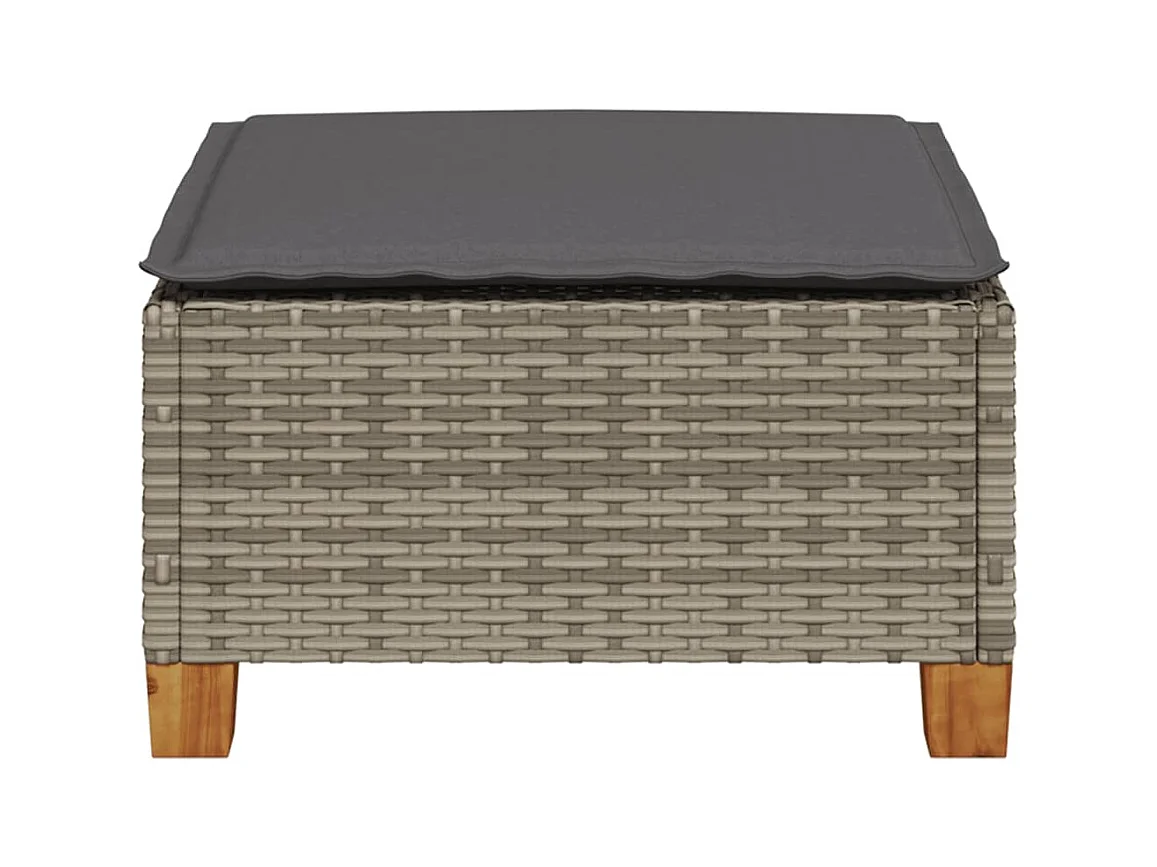 Tabouret de jardin et coussin gris 63,5x56x32 cm résine tressée