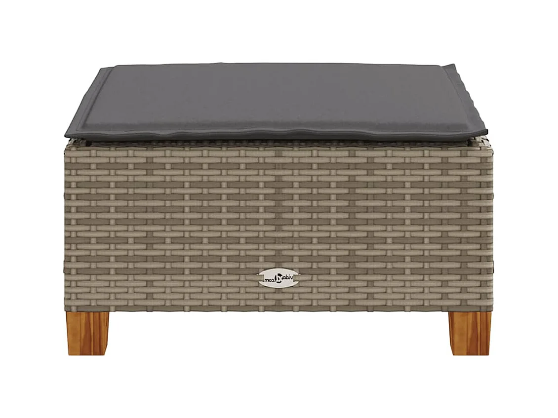 Tabouret de jardin et coussin gris 63,5x56x32 cm résine tressée