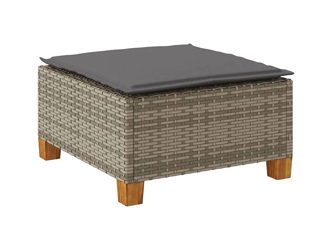 Tabouret de jardin et coussin gris 63,5x56x32 cm résine tressée