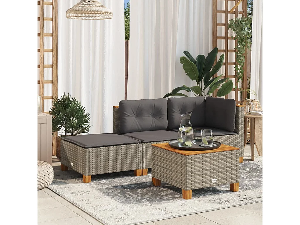 Tabouret de jardin et coussin gris 63,5x56x32 cm résine tressée