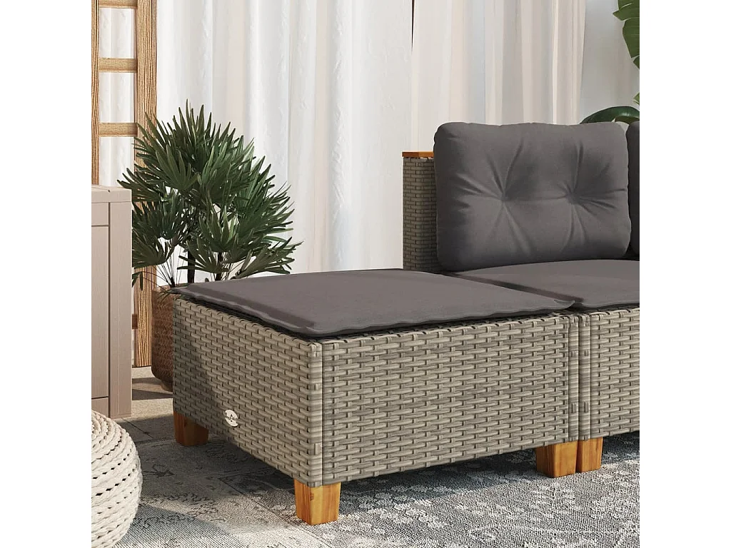 Tabouret de jardin et coussin gris 63,5x56x32 cm résine tressée