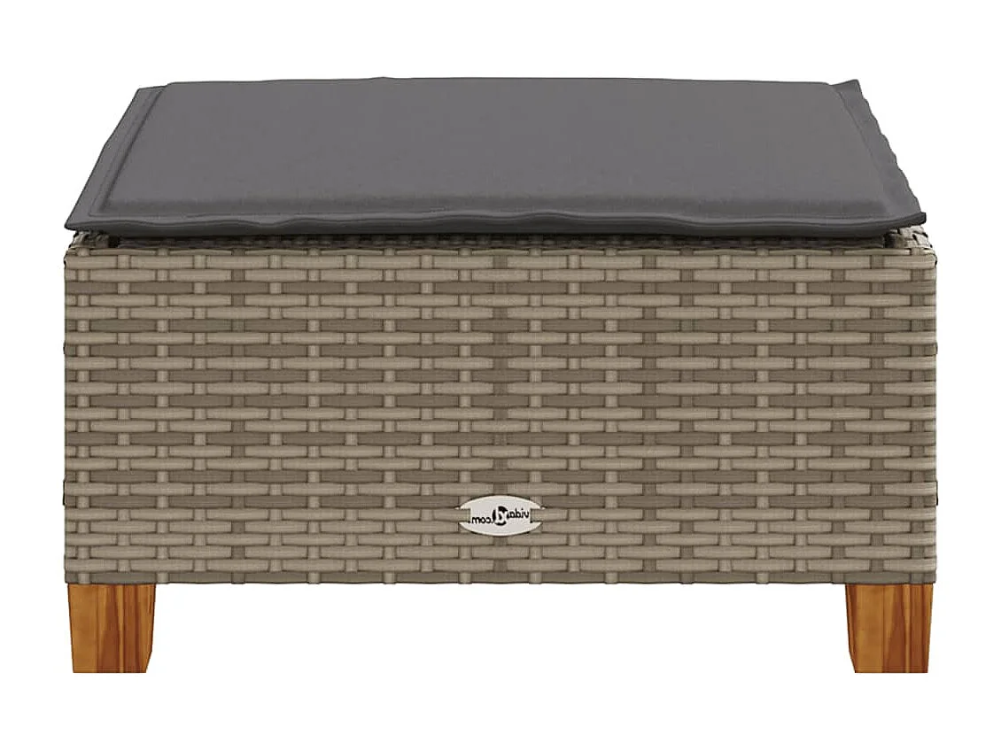 Tabouret de jardin et coussin gris 63,5x56x32 cm résine tressée