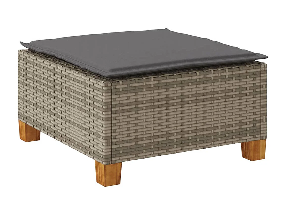 Tabouret de jardin et coussin gris 63,5x56x32 cm résine tressée