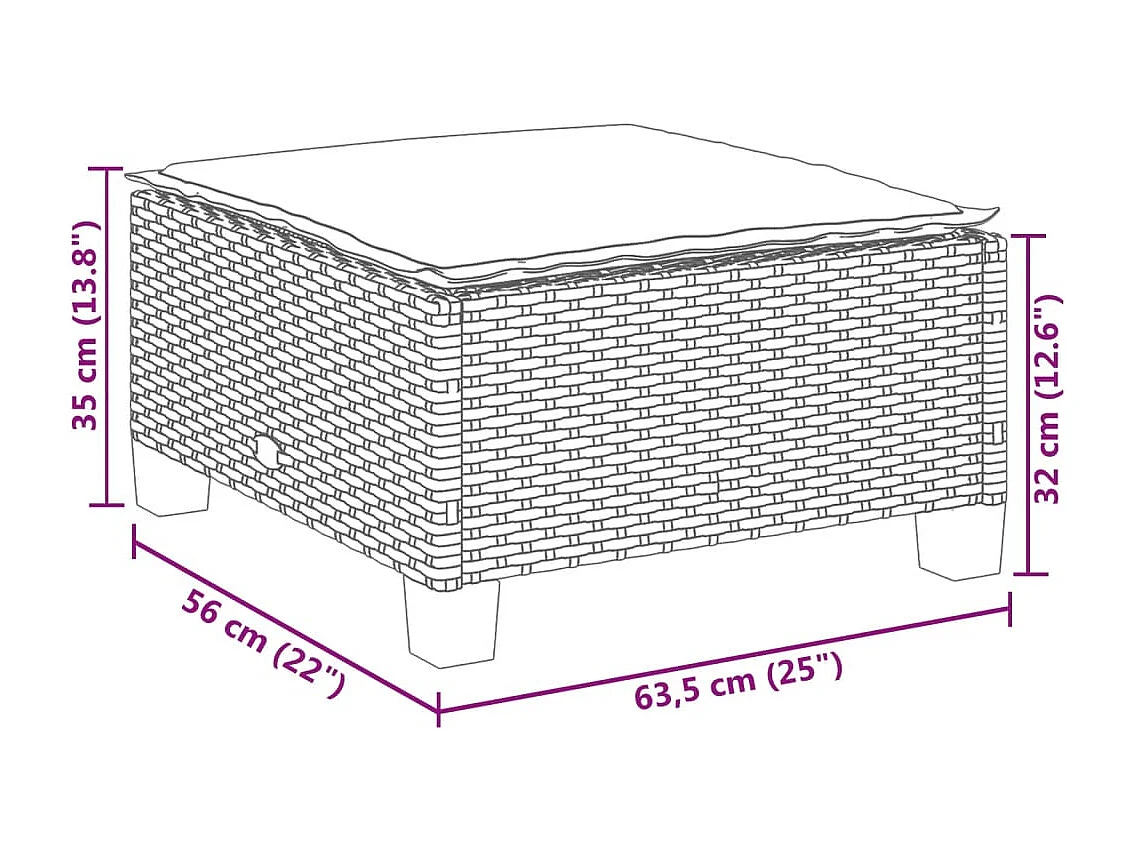 Tabouret de jardin et coussin gris 63,5x56x32 cm résine tressée