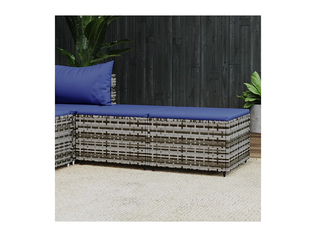 Repose-pieds de jardin et coussins lot de 2 gris résine tressée