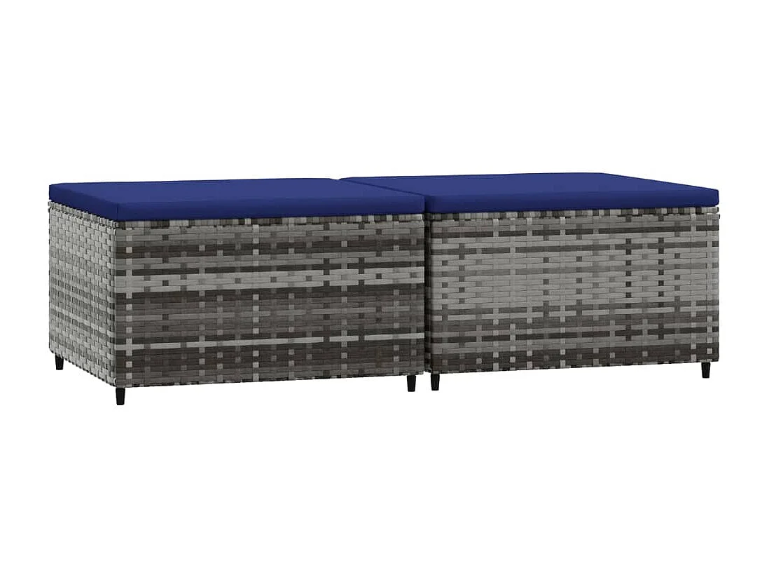 Repose-pieds de jardin et coussins lot de 2 gris résine tressée