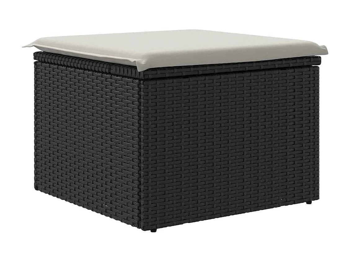 Tabouret de jardin avec coussin noir 55x55x37 cm résine tressée