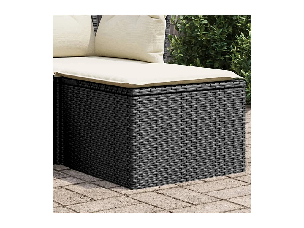 Tabouret de jardin avec coussin noir 55x55x37 cm résine tressée