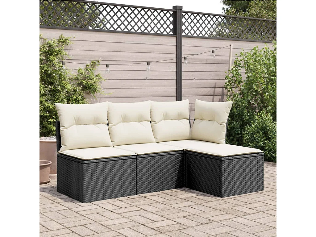 Tabouret de jardin avec coussin noir 55x55x37 cm résine tressée