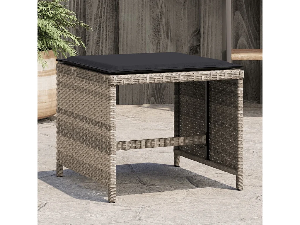 Set de 4 taburetes y cojines de jardín gris claro 41x41x36 cm