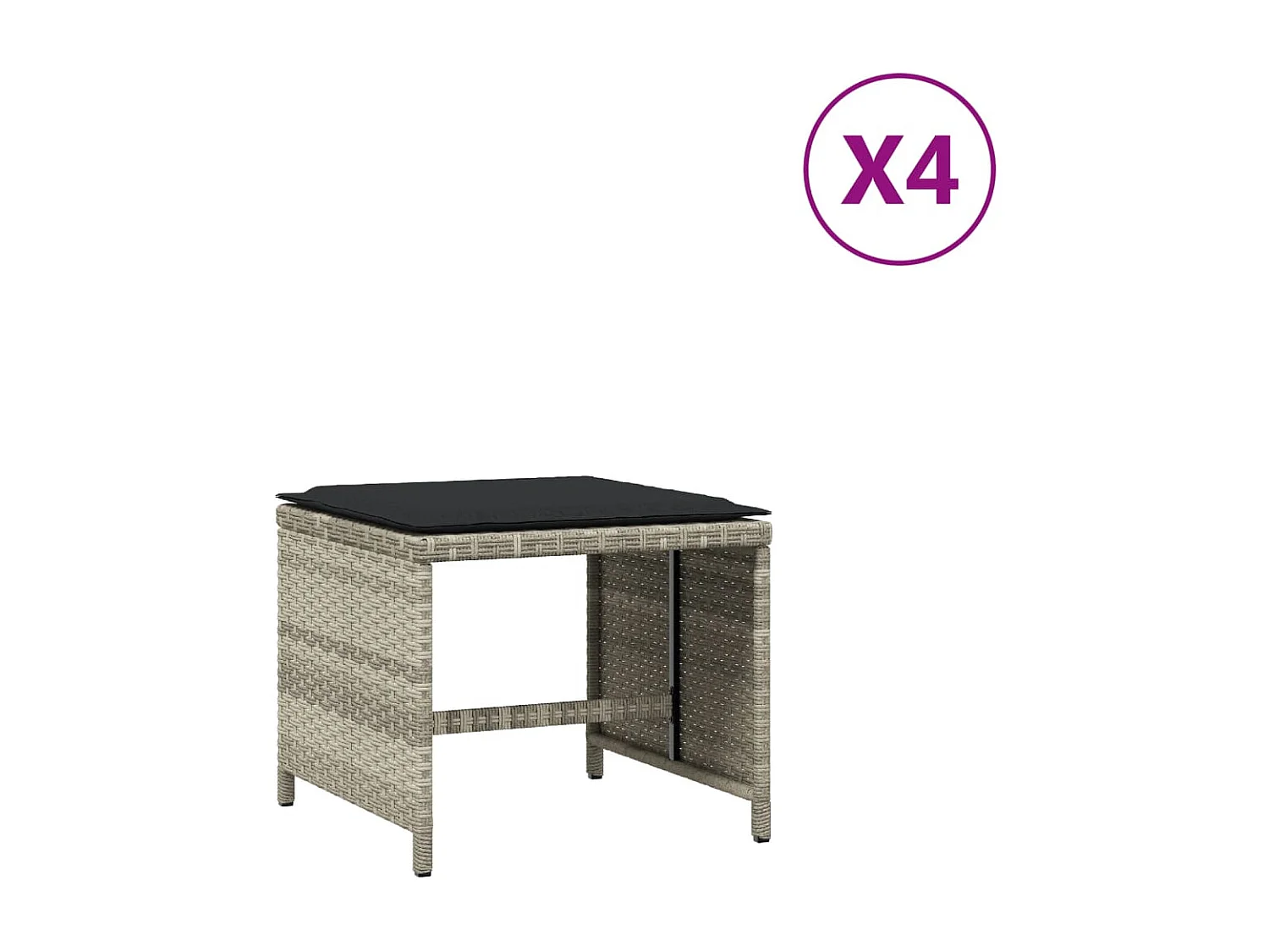 Tabourets de jardin et coussins lot de 4 gris clair 41x41x36 cm