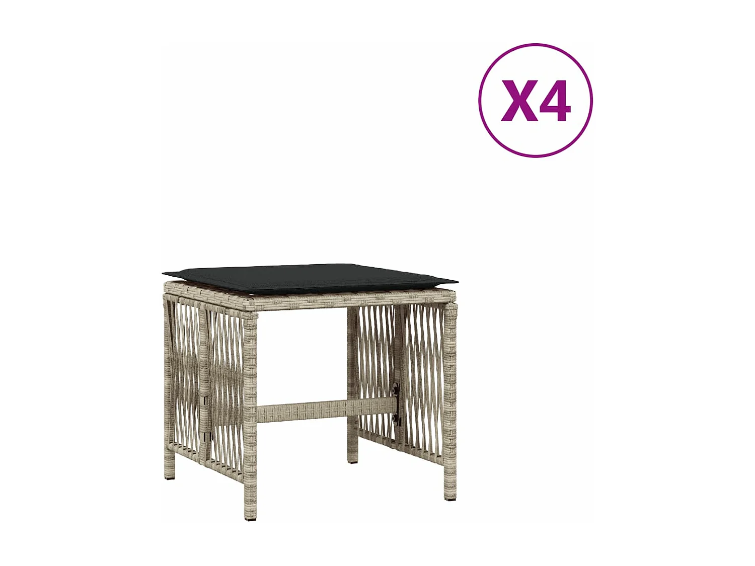 Tabourets de jardin et coussins lot de 4 gris clair 41x41x36 cm