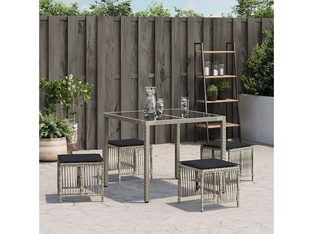 Tabourets de jardin et coussins lot de 4 gris clair 41x41x36 cm