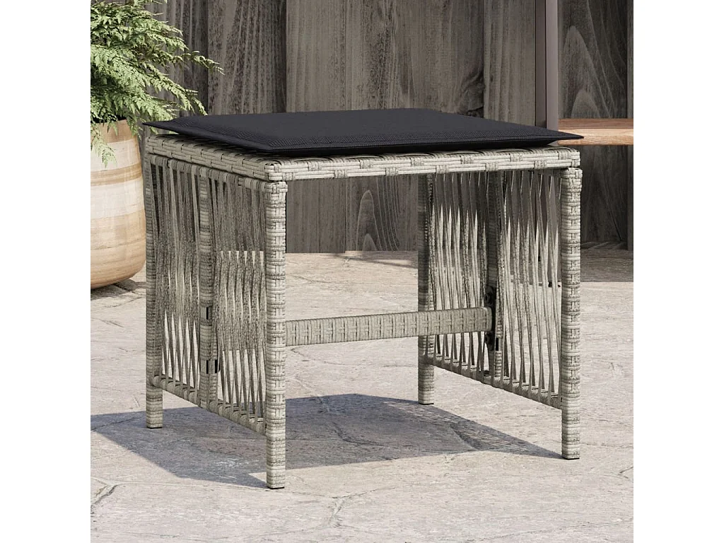 Tabourets de jardin et coussins lot de 4 gris clair 41x41x36 cm