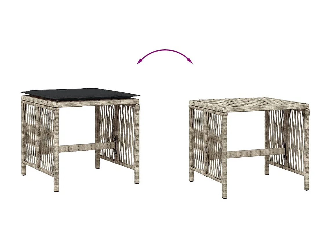 Tabourets de jardin et coussins lot de 4 gris clair 41x41x36 cm