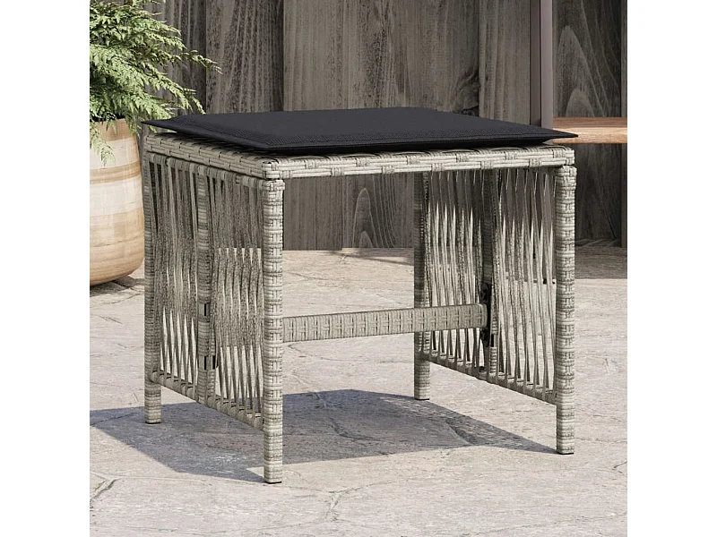 Tabourets de jardin et coussins lot de 4 gris clair 41x41x36 cm