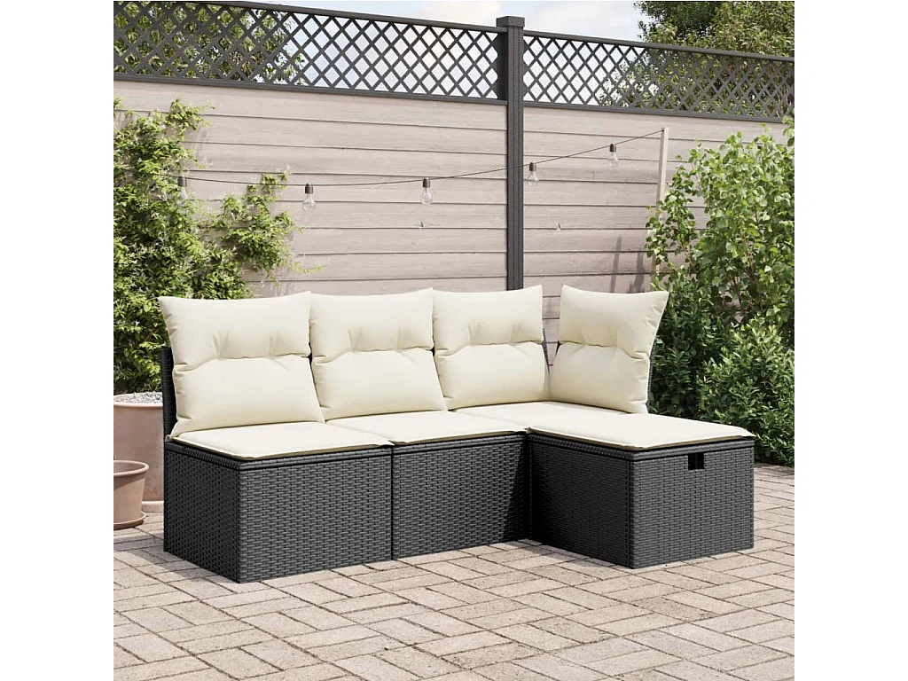 Banqueta de jardim com almofada preta 55x55x37 cm resina tecida