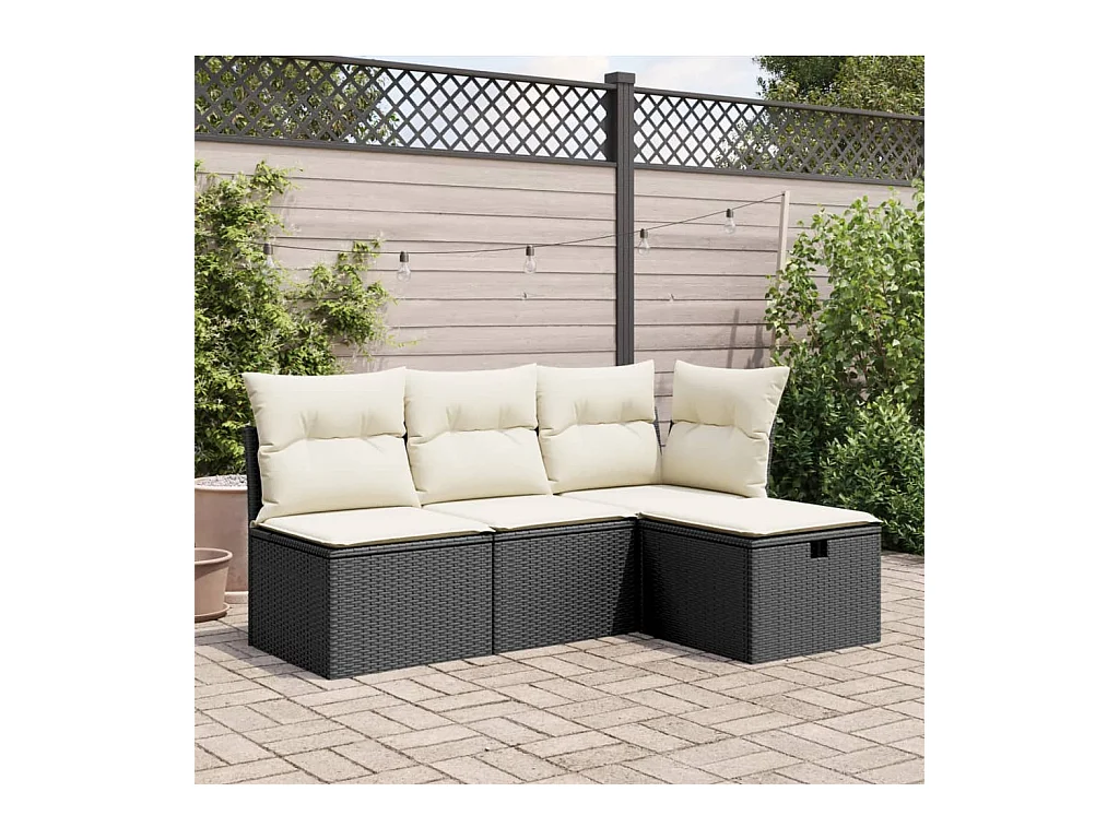 Tabouret de jardin avec coussin noir 55x55x37 cm résine tressée